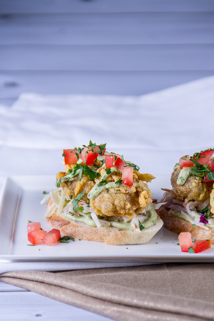 Blog for Fried Oysters with Slaw and Lime Cilantro Avocado Sauce