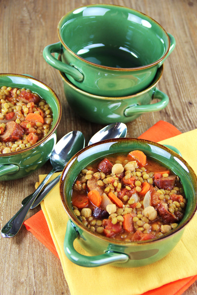 Slow Cooker Chicken Chorizo, Lentil & Bean Soup
