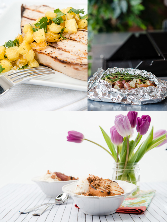 Blog for Mother's Day Menu on the Grill: Swordfish with Orange Pineapple Salsa, Rosemary Potatoes and Amaretto Pears