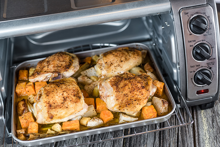 Sheet Pan Supper for Two: Chicken Thighs with Roasted Rosemary Root Vegetables