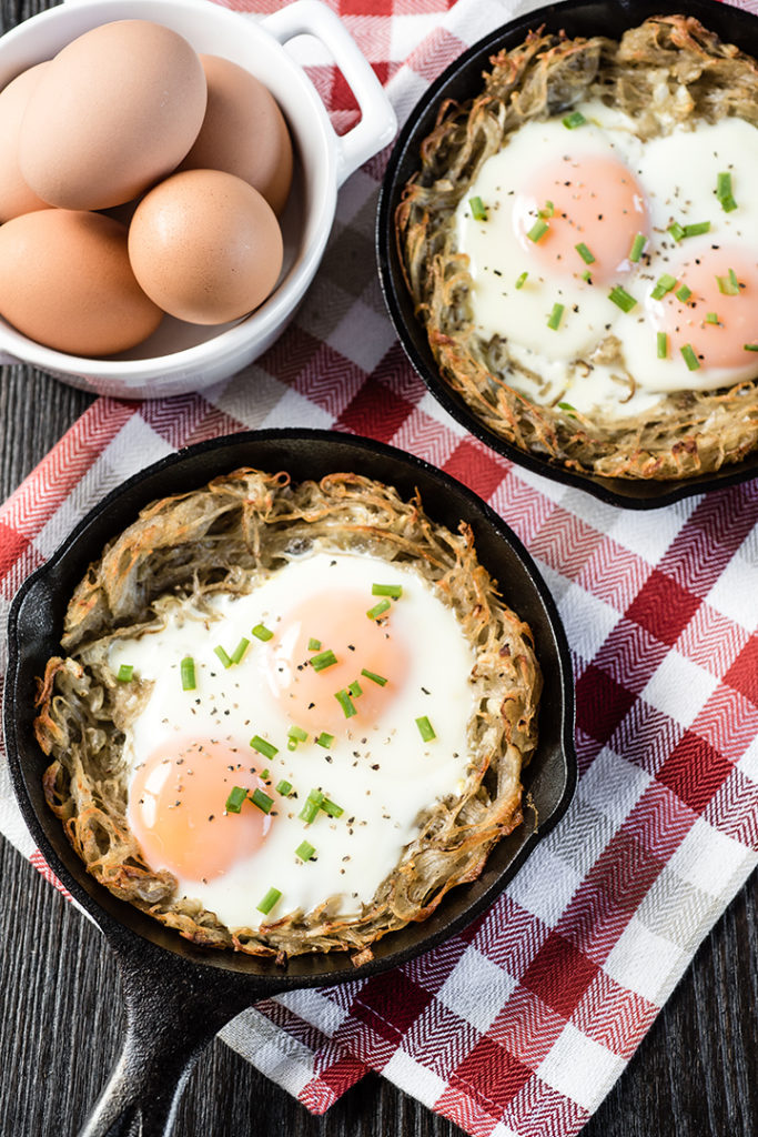 Skillet Breakfasts: Spiralizer Egg Nests