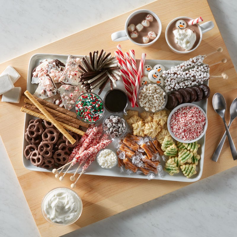 hot chocolate toppings on a serving tray